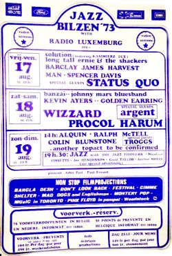 Bilzen festival poster for Golden Earring show August 18, 1973 Bilzen (Belgium) - Jazz Bilzen'73 Festival tourdate.